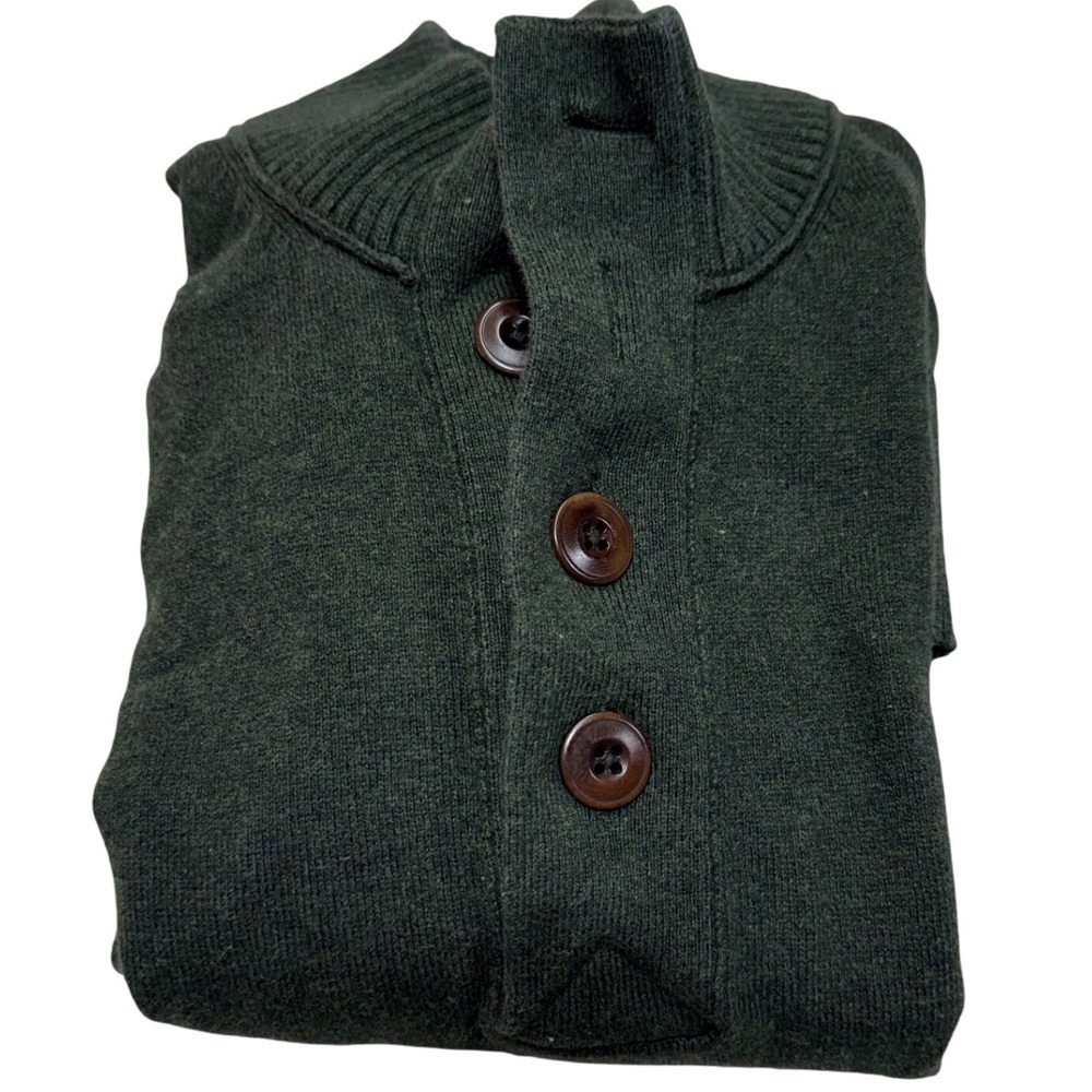 Eddie Bauer Mens Dark Green Cotton Cashmere Blend Button Mock Neck Sweater M
